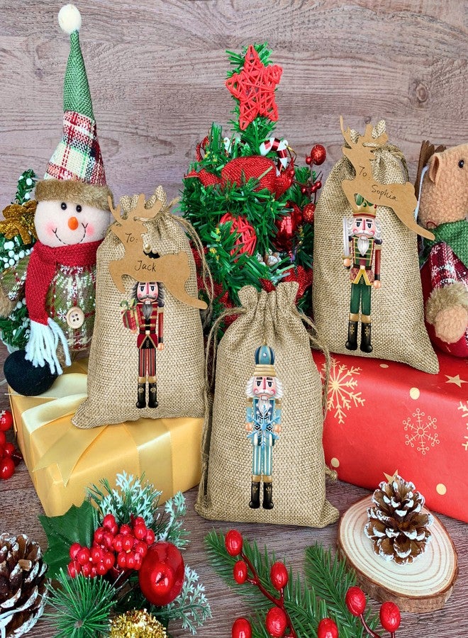 BORAMDO Christmas Nutcracker Linen Wrapping Bags, 24Pcs, Watercolor 12 Designs, Small Treat Candy Bags for Holiday Party Favor Supplies - Image 5